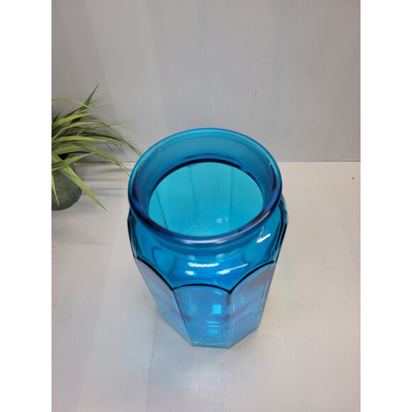 Vintage Paneled Canister, Retro Blue Smith Glass, Extra Large 11-1/2" - Picture 4 of 5